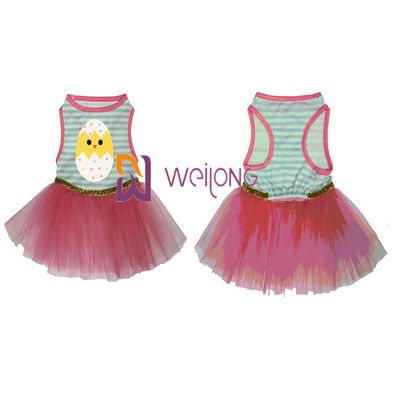 Gutes weibliches Hundekleid des Elastizitäts-Doppelt-Rock-Ostern-Haustier-Kleiderbogen-CVC Jersey 180G