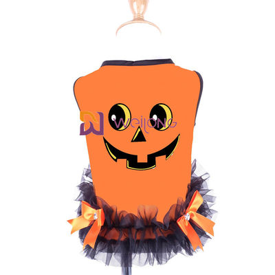 Satin-Band-Bogen-Halloween-Haustier-Kleiderrundhalsausschnitt-Entwurfs-Kürbis-Hundekleid