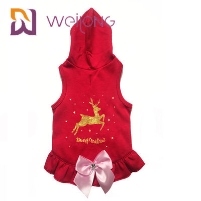 Satin-Bogen druckte goldener Rotwild-Hundewinter-Mantel-roten Weihnachtenhoodie für Hundekatzen