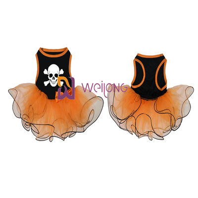 Kürbis-/Schädel-Tulle-Rock-Halloween-Haustier-Kleiderbogen-Dekoration CVC Jersey