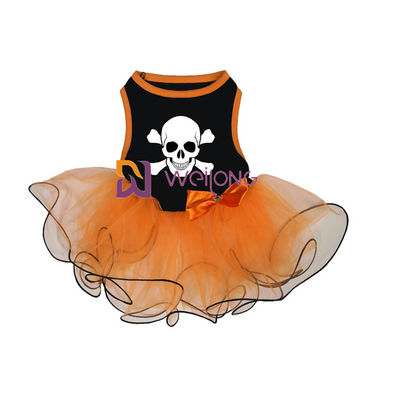 Kürbis-/Schädel-Tulle-Rock-Halloween-Haustier-Kleiderbogen-Dekoration CVC Jersey
