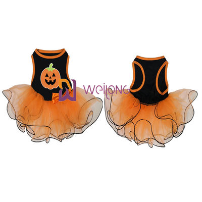 Kürbis-/Schädel-Tulle-Rock-Halloween-Haustier-Kleiderbogen-Dekoration CVC Jersey