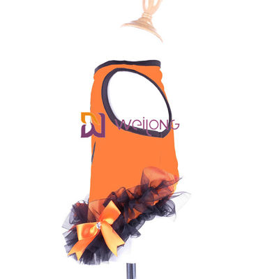 Satin-Band-Bogen-Halloween-Haustier-Kleiderrundhalsausschnitt-Entwurfs-Kürbis-Hundekleid