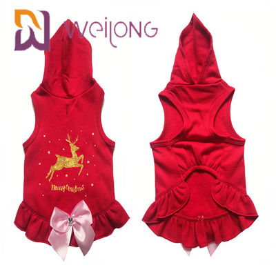 Satin-Bogen druckte goldener Rotwild-Hundewinter-Mantel-roten Weihnachtenhoodie für Hundekatzen