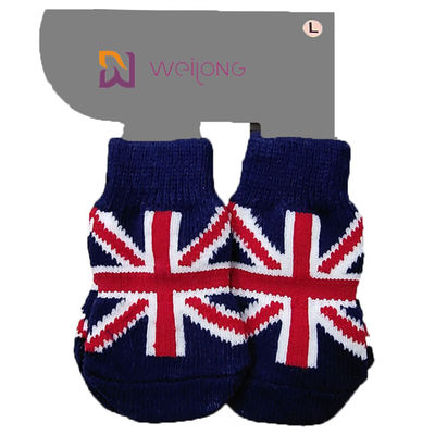 Kundengebundener Baumwolle5% Hunde-Socken-strickender Muster-Union Jacks 95% Spandex